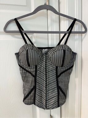 Vintage Bustier Corset yk2 Top in Black & White Plaid gingham structure size S